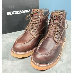 Sureway 601M Mens 11 Moc Toe Work Boots Dark Brown Leather Goodyear Welt